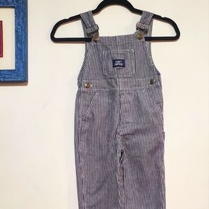 Dark Muted Blue and White Striped Overalls